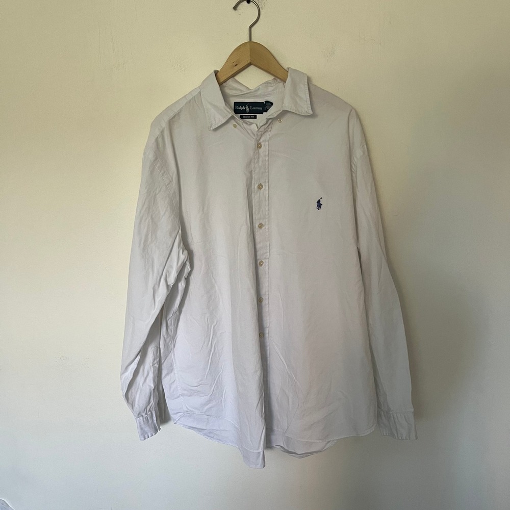 Ralph Lauren Classic Fit White Button Down Shirt Mens 2XB Big & Tall Cotton Pony